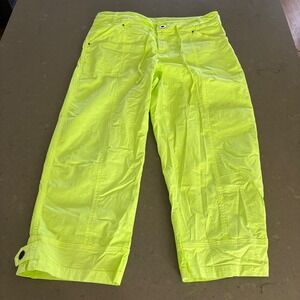 Fresh‎ Produce Women S Neon Yellow Cropped Cargo Capri Pants Utility Casual Y2K